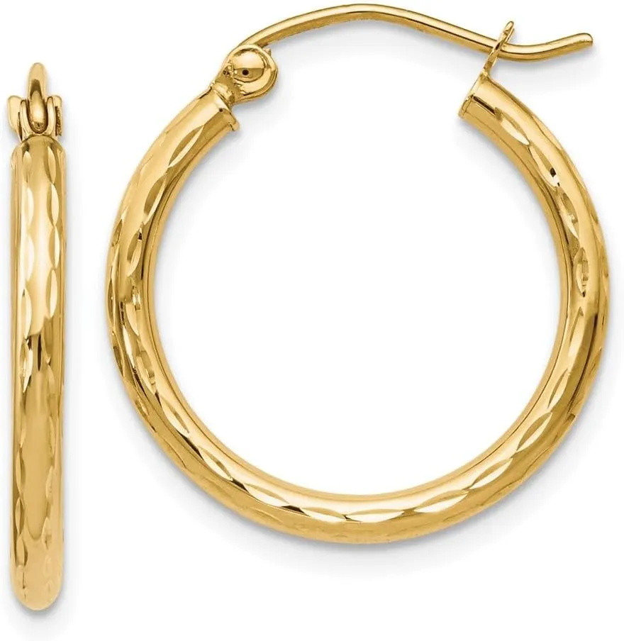 10k Yellow Gold Textured Hinged Tube Hoop Earrings - 20mm x 35mm