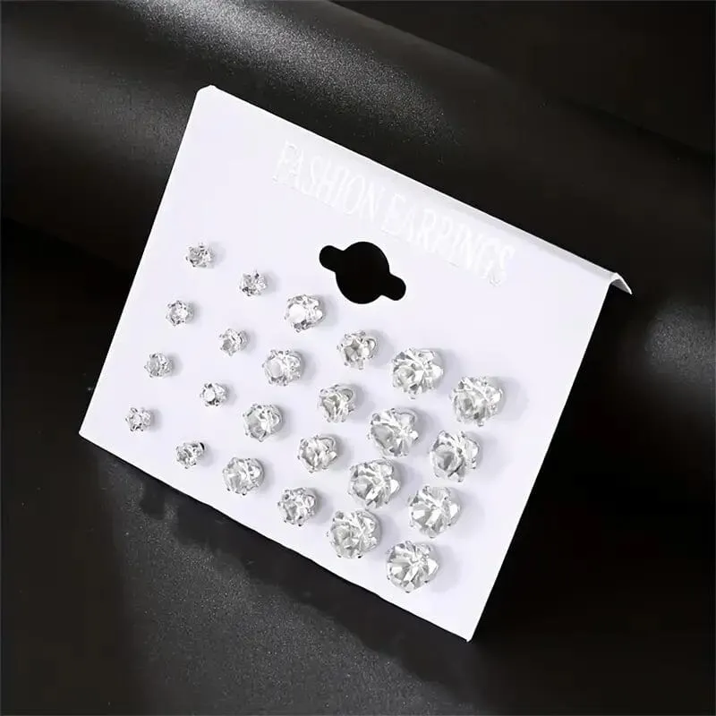 12-Pairs: Crystal Zircon Earrings Set