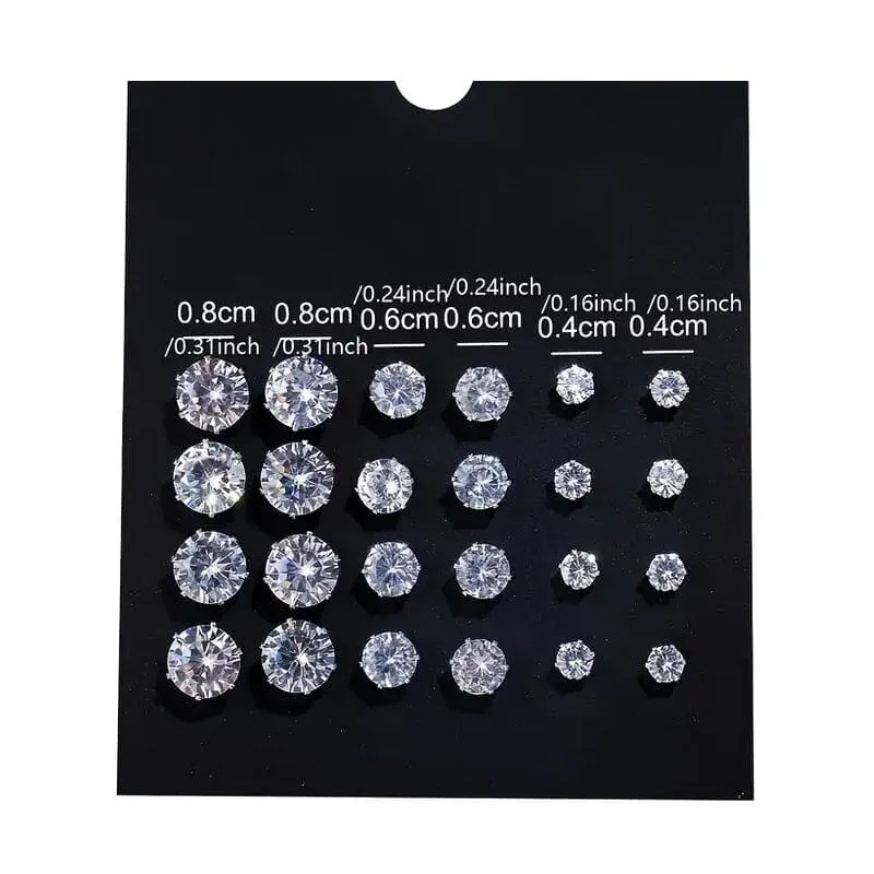 12-Pairs: Crystal Zircon Earrings Set
