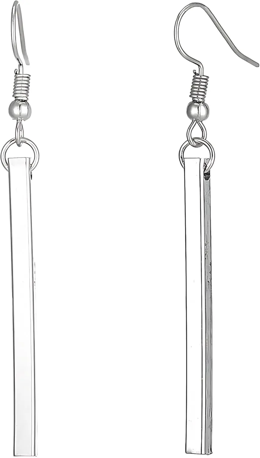 14K White Gold Plated Long Dangle Earrings, Hypoallergenic Minimalist Vertical Bar Drop Earrings, Lightweight Simple Geometric Jewelry for Women