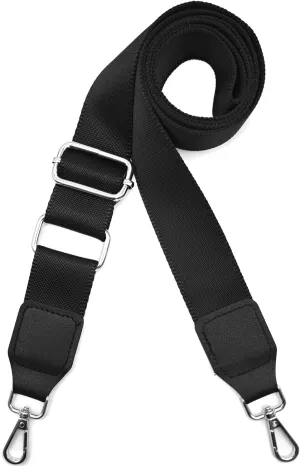 1.5" Wide Purse Straps Replacement Crossbody Bags Shoulder Guitar Strap for Handbags Sports Laptop Duffel Canvas Camera Bag - Black Belt,Silver Clips