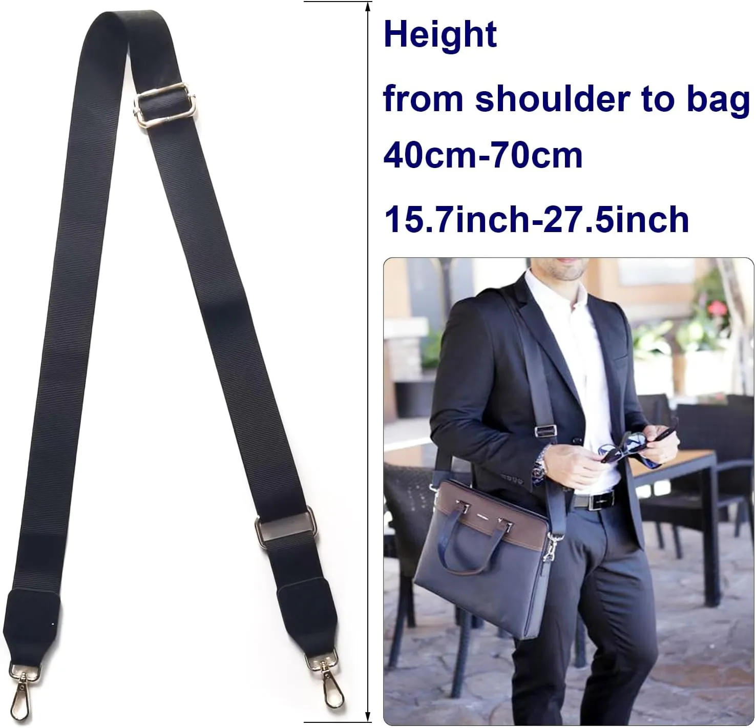 1.5" Wide Purse Straps Replacement Crossbody Bags Shoulder Guitar Strap for Handbags Sports Laptop Duffel Canvas Camera Bag - Black Belt,Silver Clips