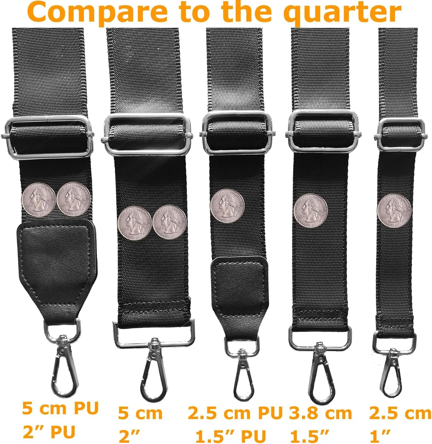 1.5" Wide Purse Straps Replacement Crossbody Bags Shoulder Guitar Strap for Handbags Sports Laptop Duffel Canvas Camera Bag - Black Belt,Silver Clips