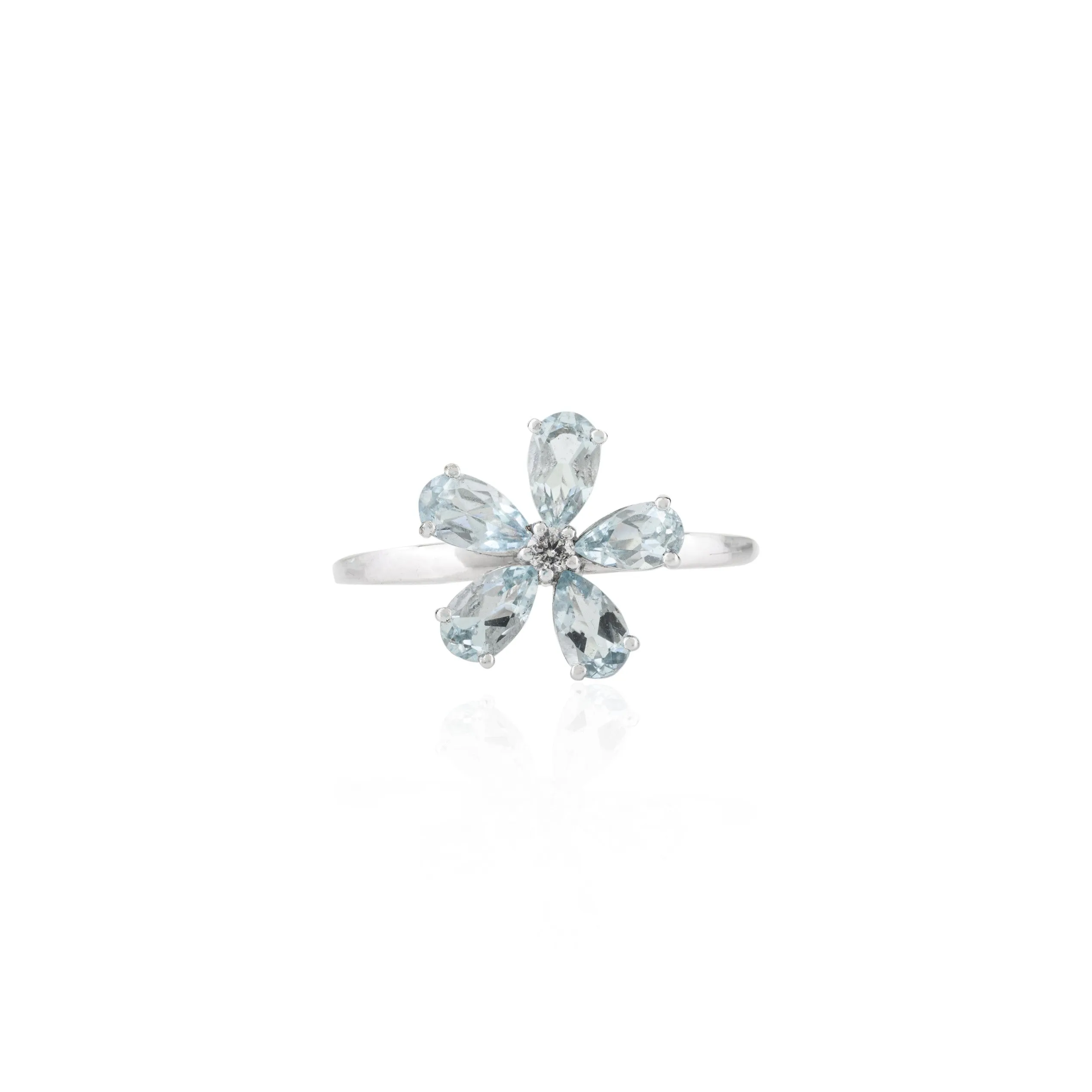 18K Gold Aquamarine Dainty Floral Ring