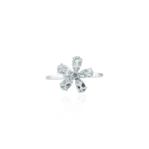 18K Gold Aquamarine Dainty Floral Ring