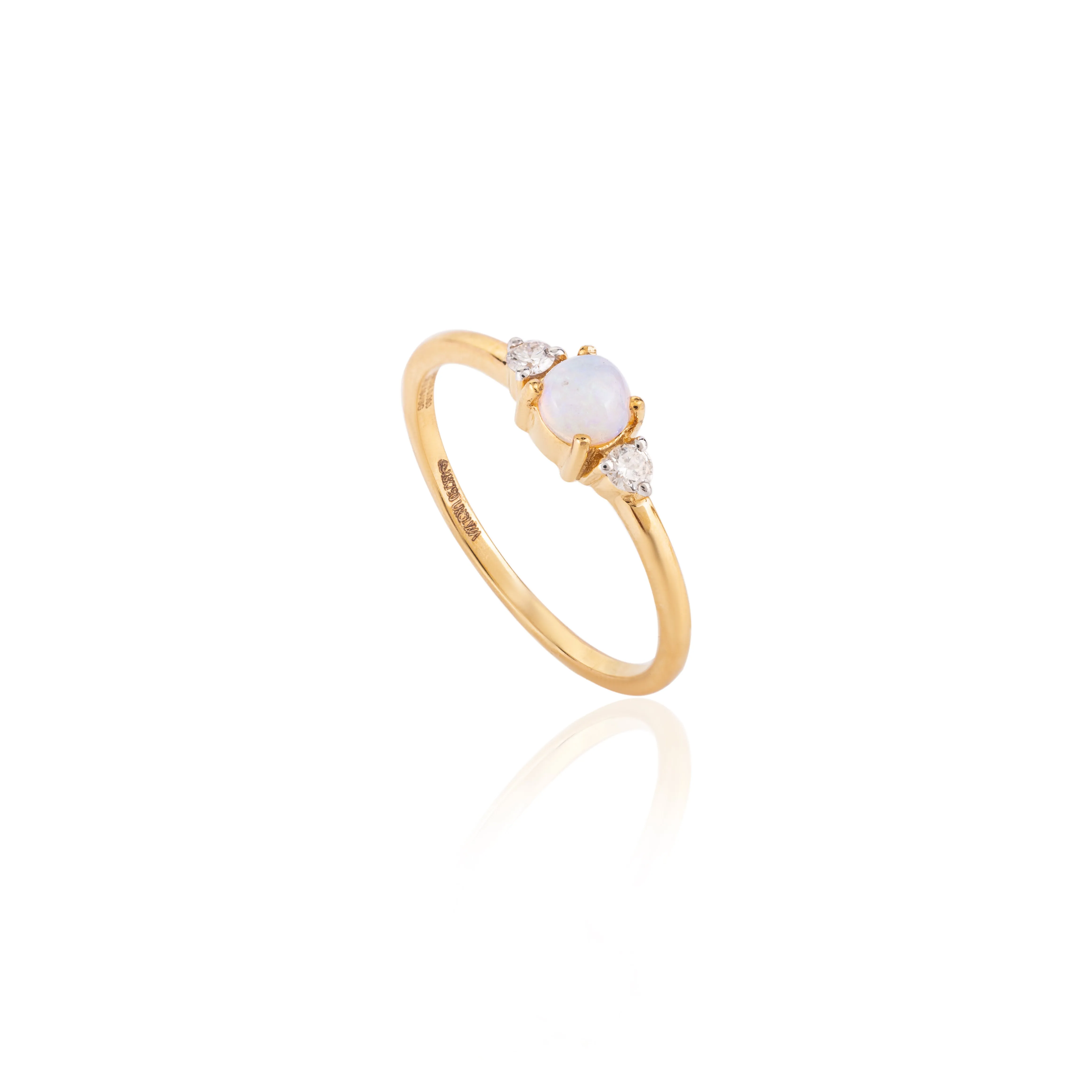 18K Gold Opal Diamond Dainty Ring