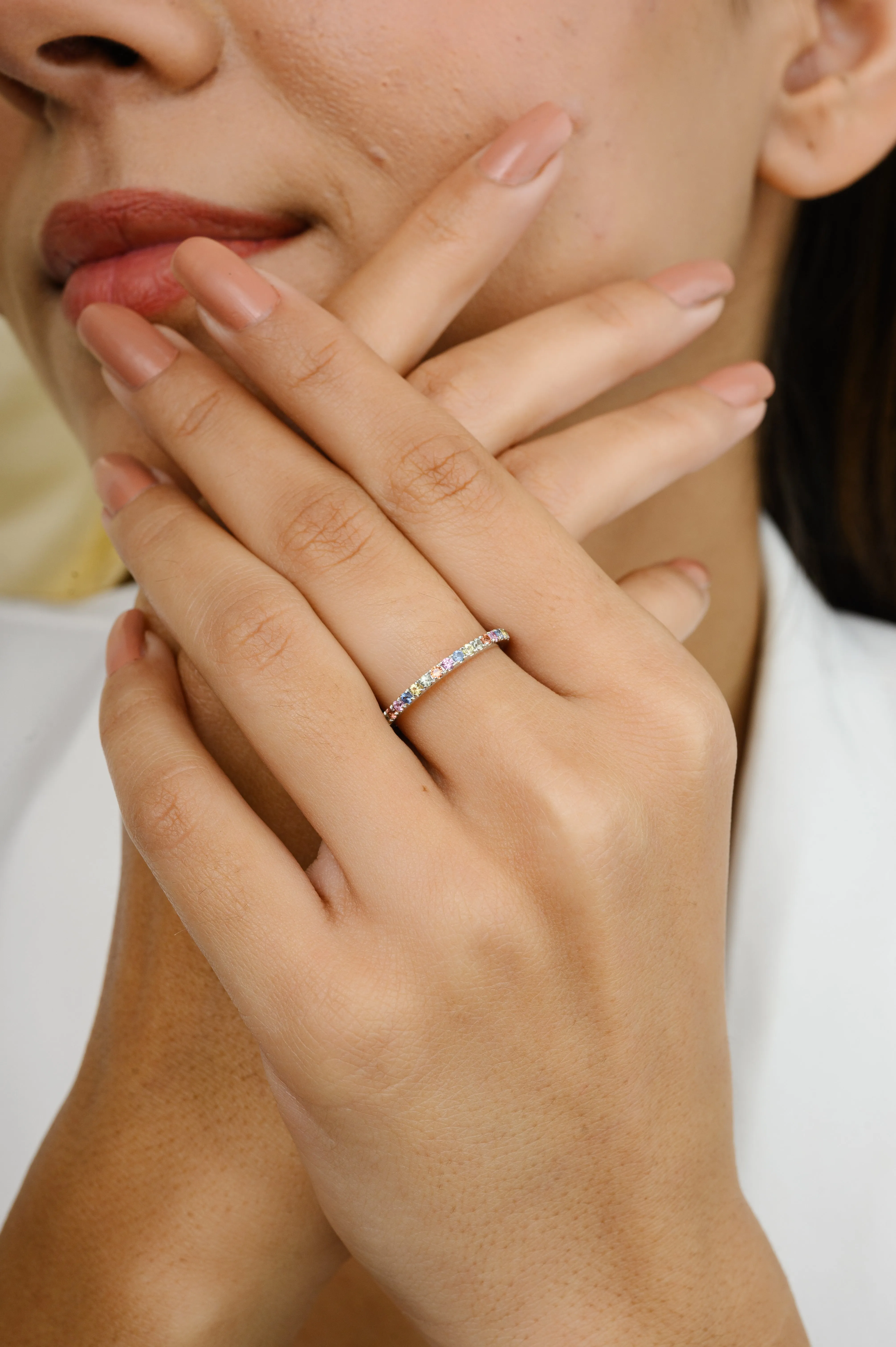 18K White Gold Dainty Gemstone Eternity Band