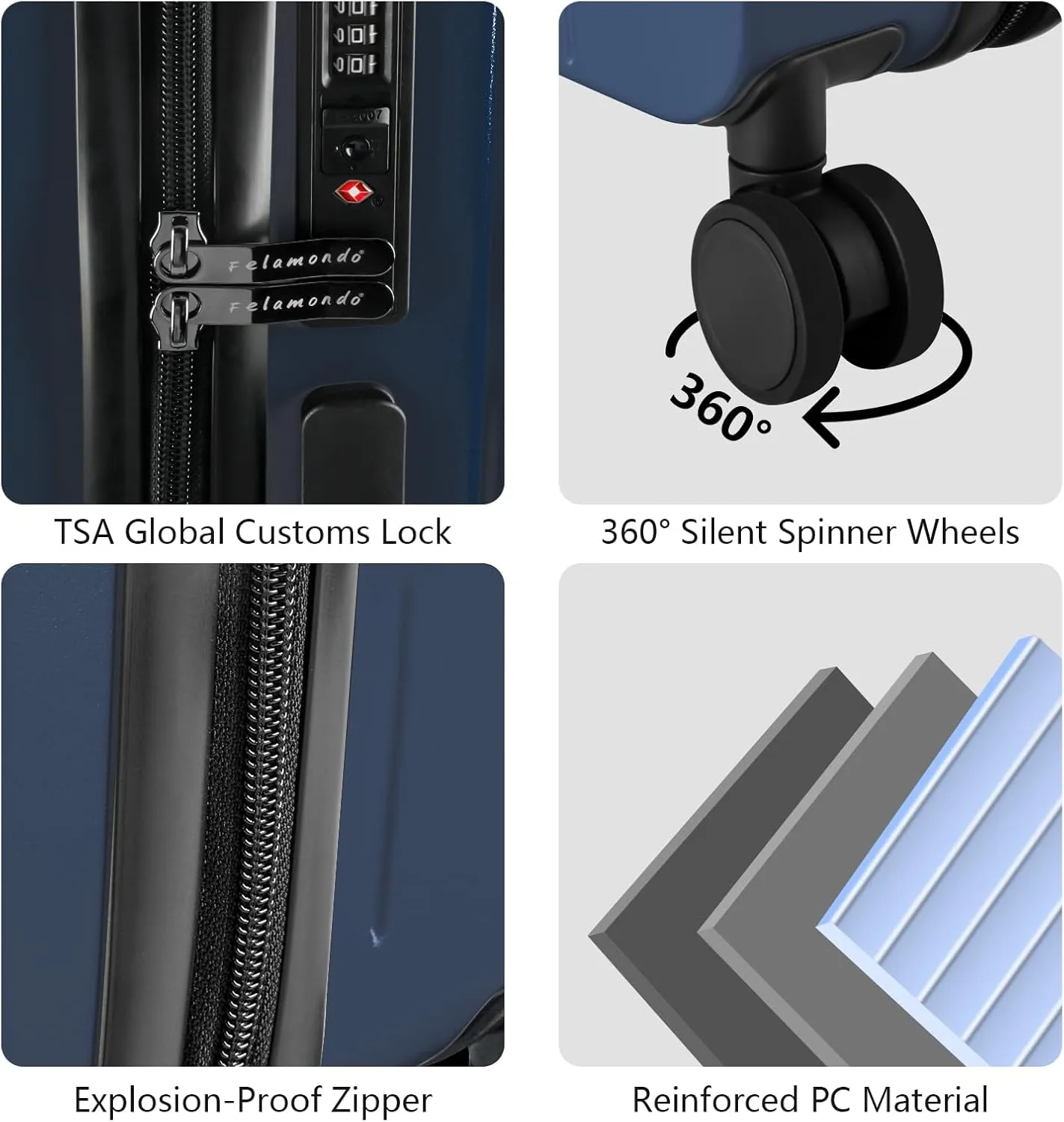 20-Inch Carry-On Luggage, Lightweight Durable PC Suitcase with TSA Lock, 360 Silent Wheels, Expandable Wide Handle Business Travel Suitcase for Airplane(Blue)