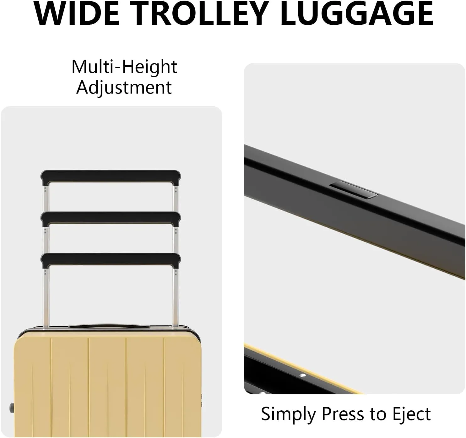 20-Inch Carry-On Luggage, Lightweight Durable PC Suitcase with TSA Lock, 360 Silent Wheels, Expandable Wide Handle Business Travel Suitcase for Airplane(Yellow)