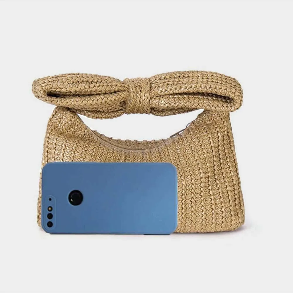 2025 Trendy Women's Bow Straw Purse Woven Clutch Handbags Summer Vacation Beach Formal Party Wedding Wallet