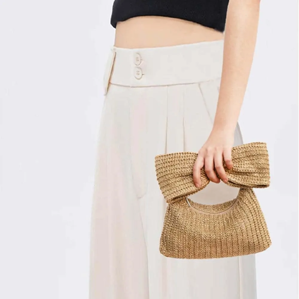 2025 Trendy Women's Bow Straw Purse Woven Clutch Handbags Summer Vacation Beach Formal Party Wedding Wallet