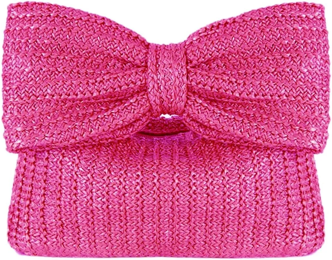 2025 Trendy Women's Bow Straw Purse Woven Clutch Handbags Summer Vacation Beach Formal Party Wedding Wallet