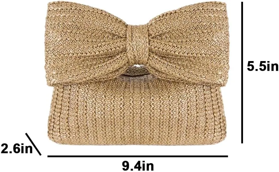 2025 Trendy Women's Bow Straw Purse Woven Clutch Handbags Summer Vacation Beach Formal Party Wedding Wallet
