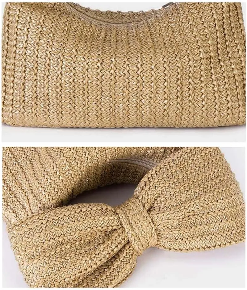 2025 Trendy Women's Bow Straw Purse Woven Clutch Handbags Summer Vacation Beach Formal Party Wedding Wallet