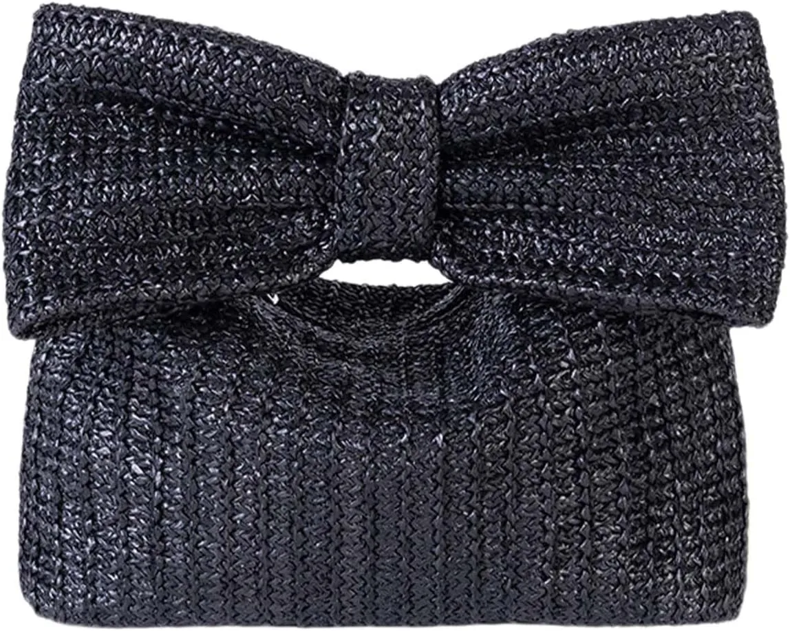 2025 Trendy Women's Bow Straw Purse Woven Clutch Handbags Summer Vacation Beach Formal Party Wedding Wallet