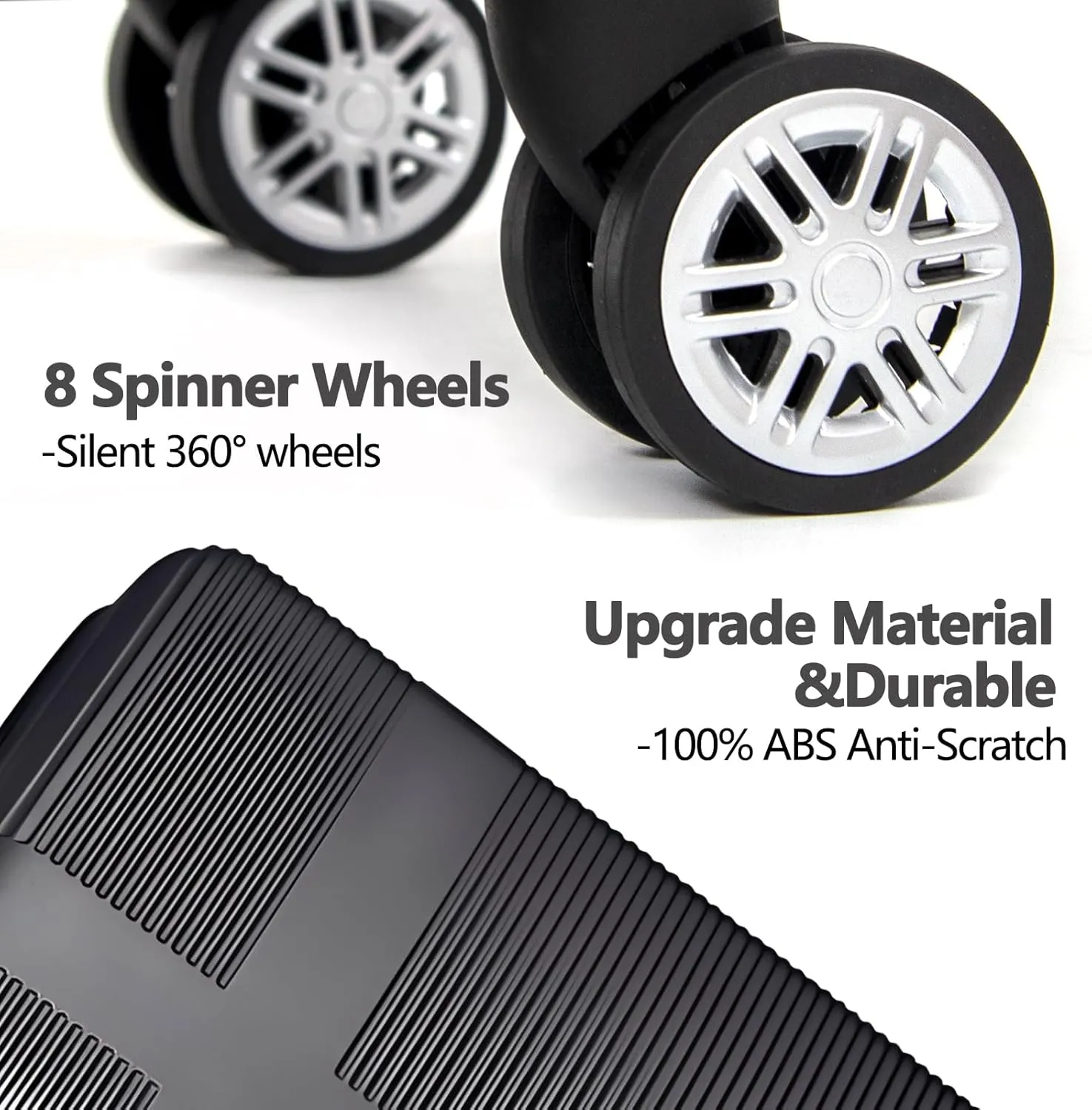 20" Carry-on Suitcases with 360 Spinner Wheels, TSA Lock, Durable Scratch-Resistant ABS Hard Shell Travel Luggage (Black, 20in)