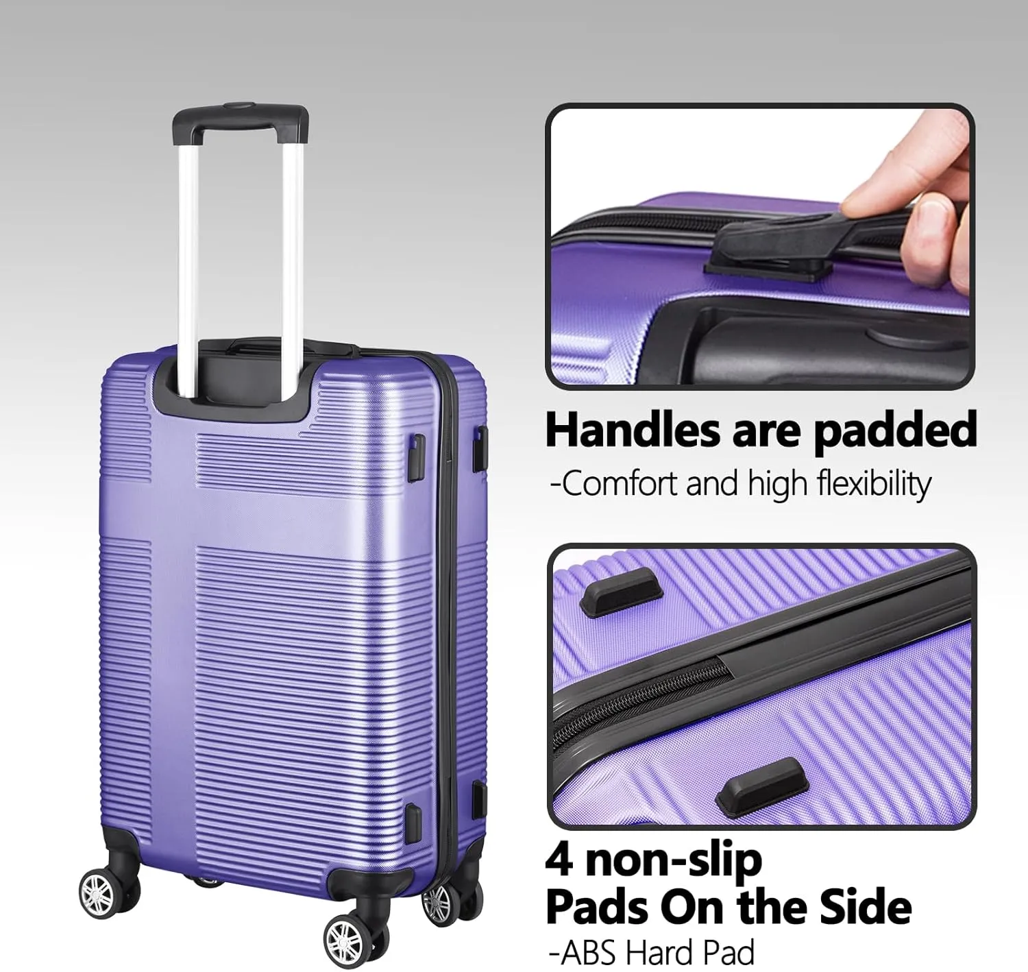 20" Carry-on Suitcases with 360 Spinner Wheels, TSA Lock, Durable Scratch-Resistant ABS Hard Shell Travel Luggage (Light Purple, 20in)