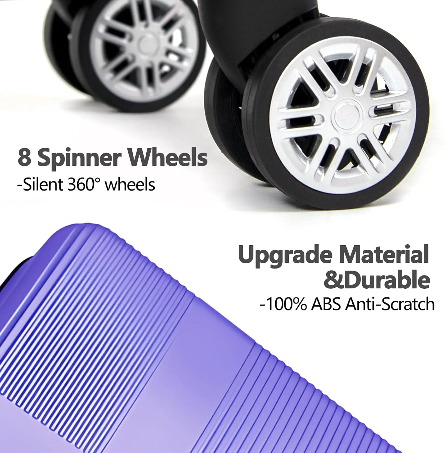 20" Carry-on Suitcases with 360 Spinner Wheels, TSA Lock, Durable Scratch-Resistant ABS Hard Shell Travel Luggage (Light Purple, 20in)