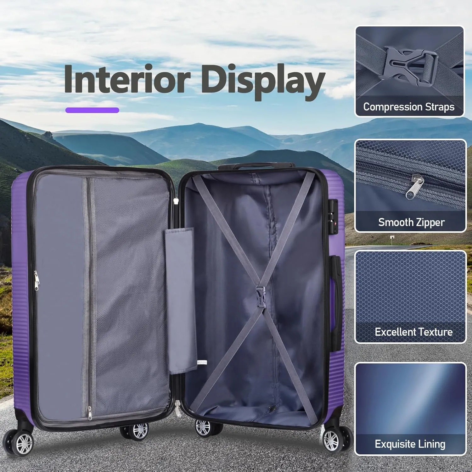 20" Carry-on Suitcases with 360 Spinner Wheels, TSA Lock, Durable Scratch-Resistant ABS Hard Shell Travel Luggage (Light Purple, 20in)