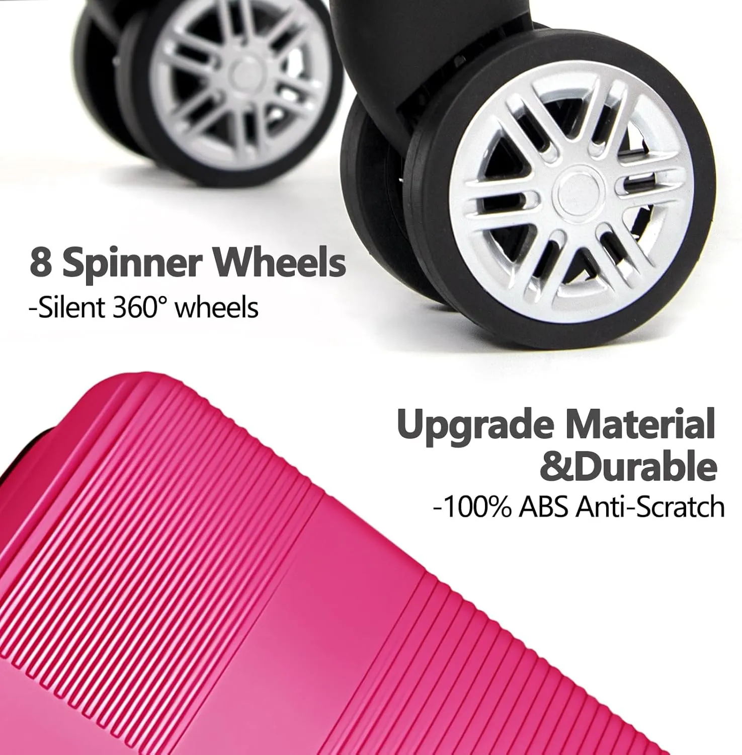 20" Carry-on Suitcases with 360 Spinner Wheels, TSA Lock, Durable Scratch-Resistant ABS Hard Shell Travel Luggage (Rose Red, 20in)