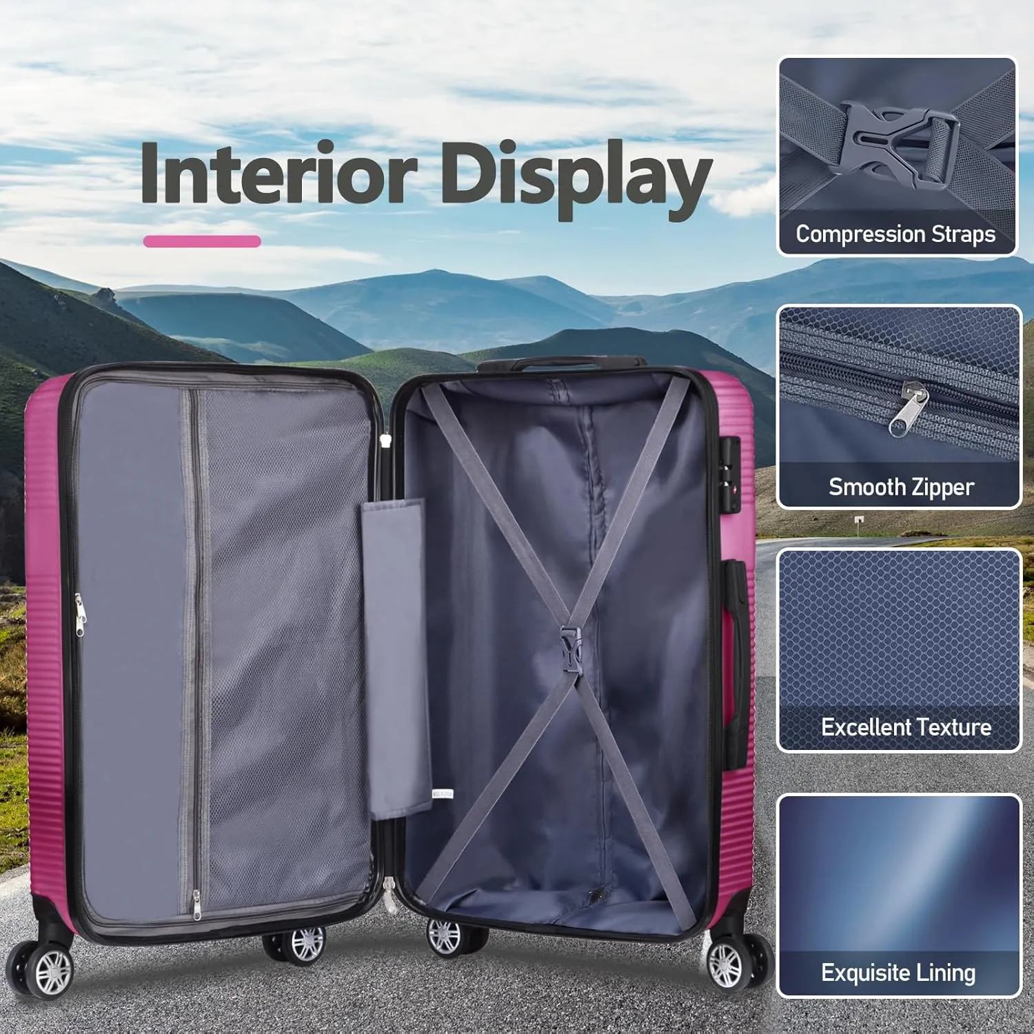 20" Carry-on Suitcases with 360 Spinner Wheels, TSA Lock, Durable Scratch-Resistant ABS Hard Shell Travel Luggage (Rose Red, 20in)