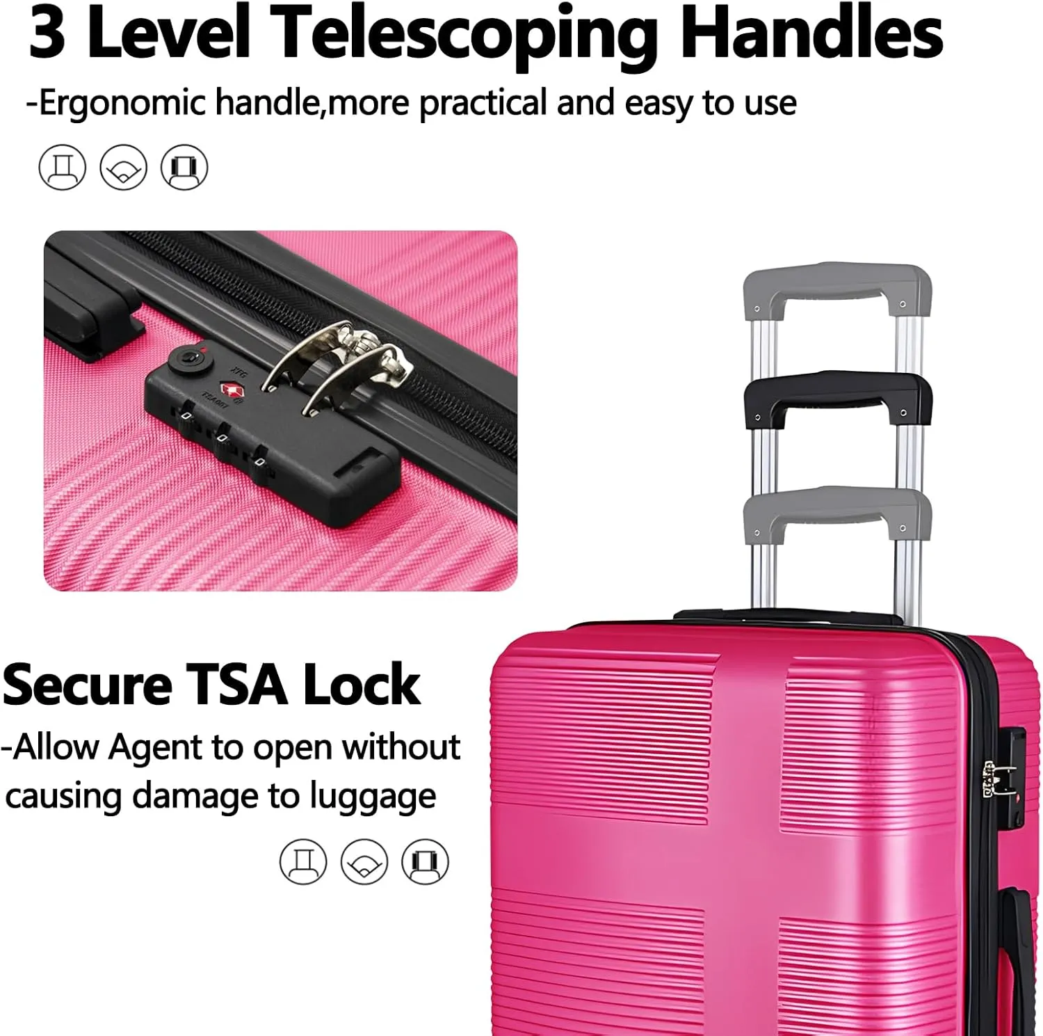 20" Carry-on Suitcases with 360 Spinner Wheels, TSA Lock, Durable Scratch-Resistant ABS Hard Shell Travel Luggage (Rose Red, 20in)