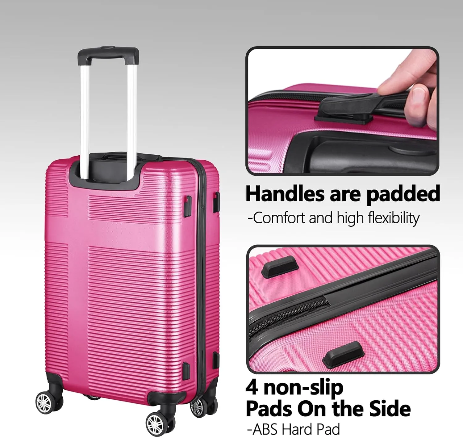 20" Carry-on Suitcases with 360 Spinner Wheels, TSA Lock, Durable Scratch-Resistant ABS Hard Shell Travel Luggage (Rose Red, 20in)