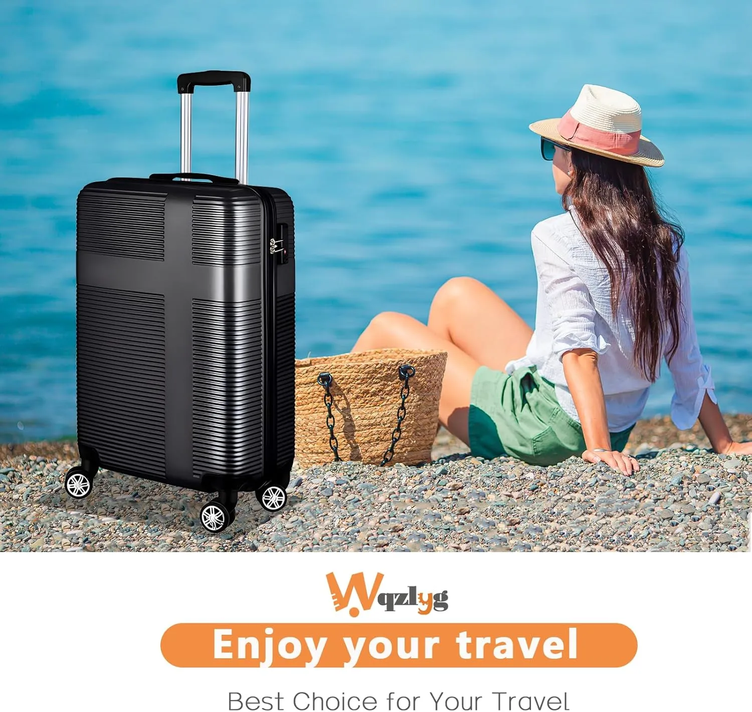 24in Suitcase with 360 Spinner Wheels, Hard Shell Suitcases with TSA Lock, Durable Scratch-Resistant ABS Travel Luggage (Black, 24in)