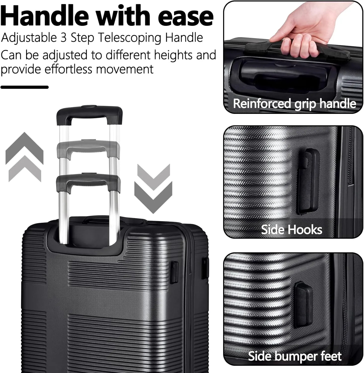 24in Suitcase with 360 Spinner Wheels, Hard Shell Suitcases with TSA Lock, Durable Scratch-Resistant ABS Travel Luggage (Black, 24in)