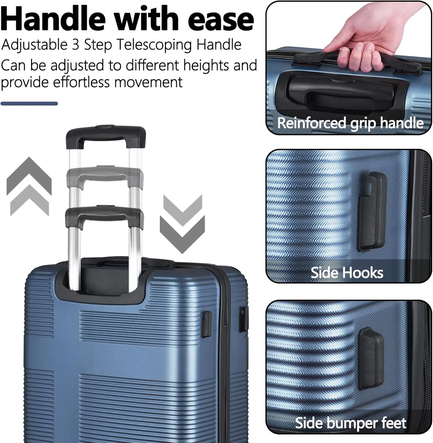 24in Suitcase with 360 Spinner Wheels, Hard Shell Suitcases with TSA Lock, Durable Scratch-Resistant ABS Travel Luggage (Dark Blue, 24in)