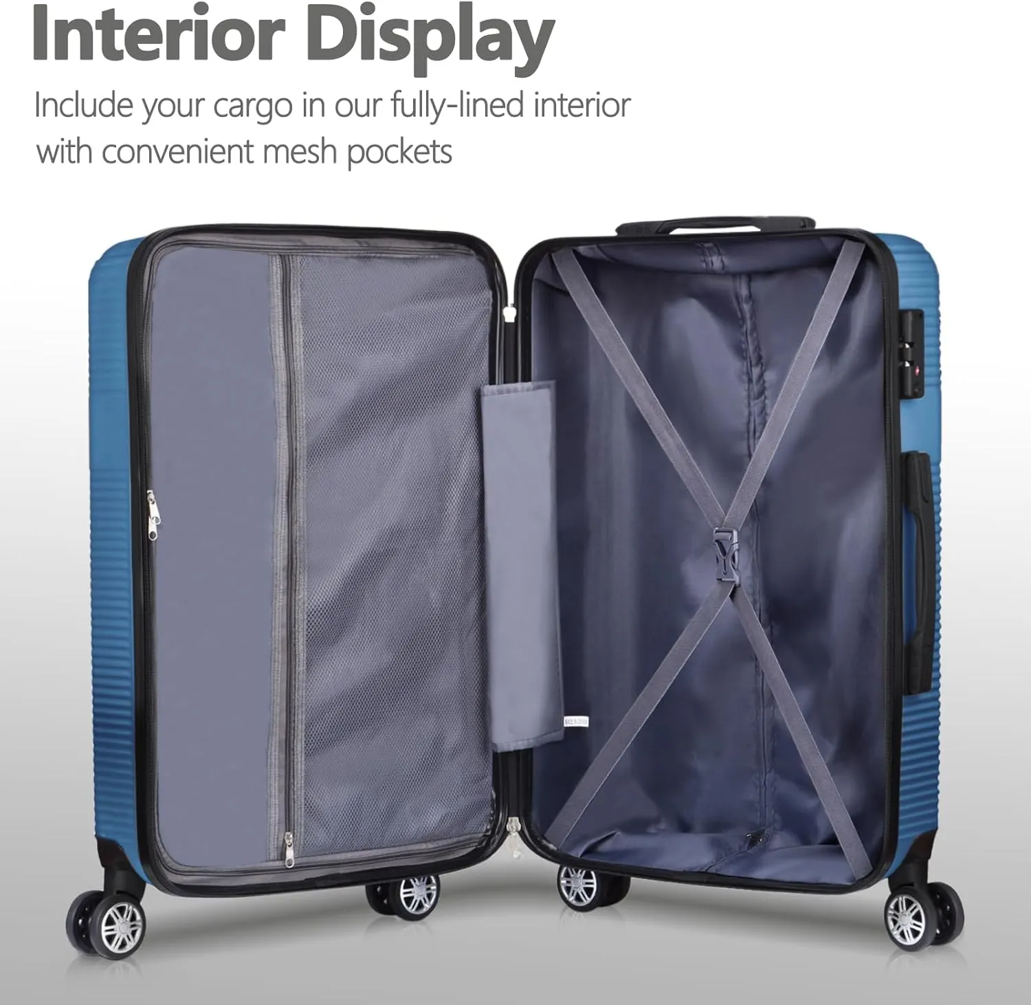 24in Suitcase with 360 Spinner Wheels, Hard Shell Suitcases with TSA Lock, Durable Scratch-Resistant ABS Travel Luggage (Dark Blue, 24in)