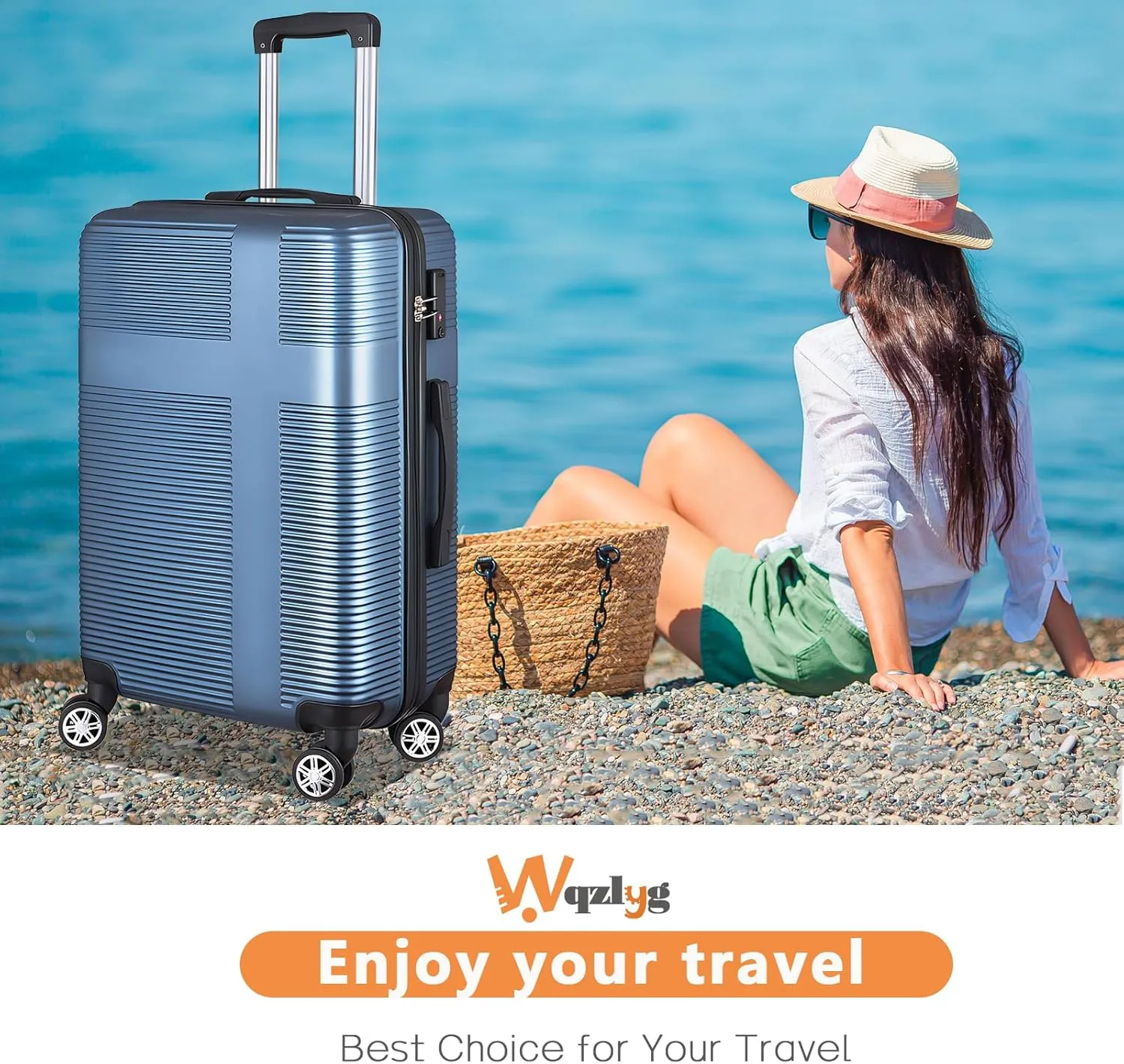24in Suitcase with 360 Spinner Wheels, Hard Shell Suitcases with TSA Lock, Durable Scratch-Resistant ABS Travel Luggage (Dark Blue, 24in)