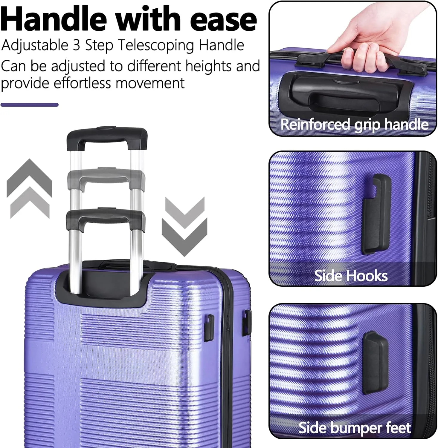 24in Suitcase with 360 Spinner Wheels, Hard Shell Suitcases with TSA Lock, Durable Scratch-Resistant ABS Travel Luggage (Light Purple, 24in)