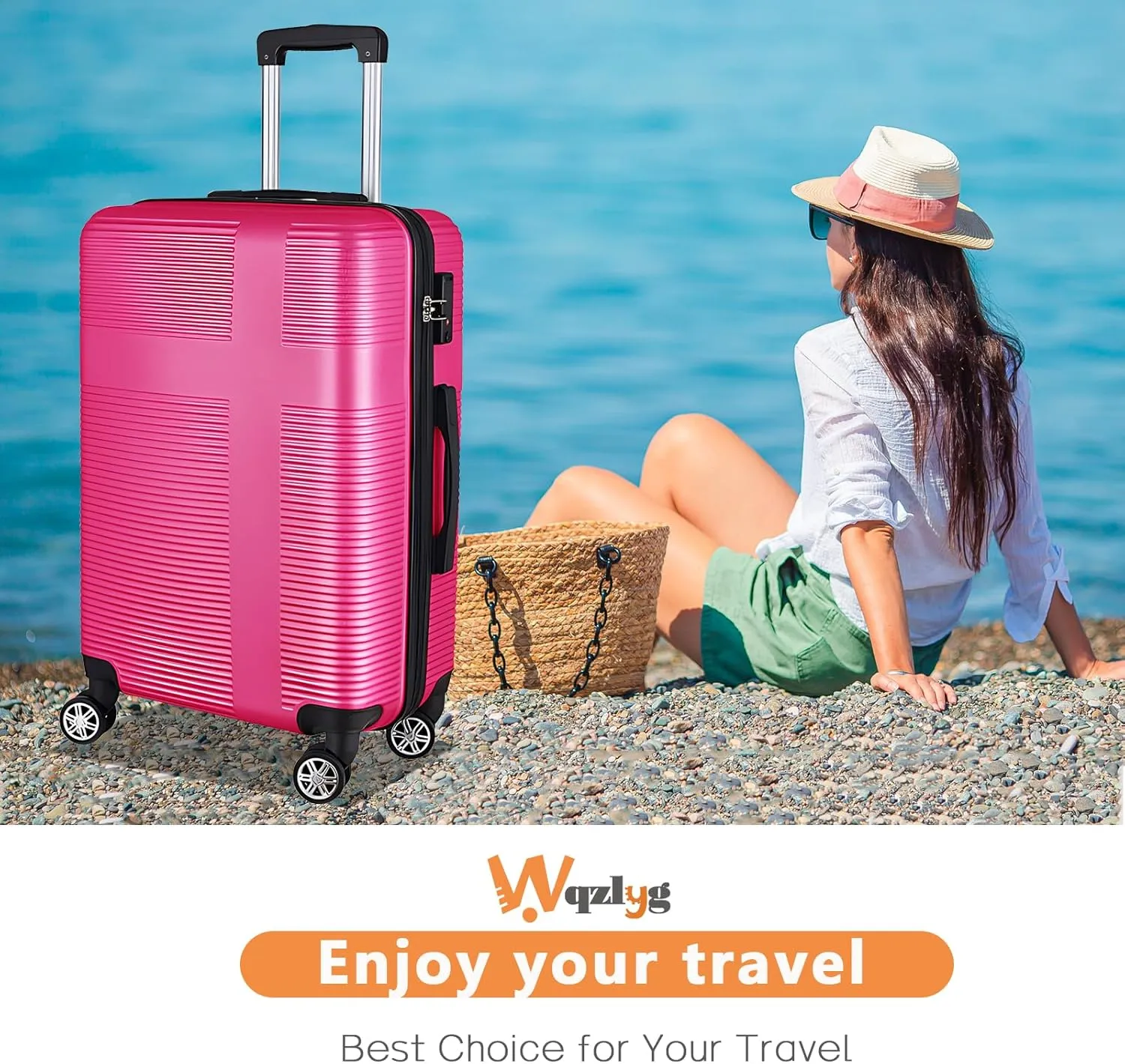24in Suitcase with 360 Spinner Wheels, Hard Shell Suitcases with TSA Lock, Durable Scratch-Resistant ABS Travel Luggage (Rose Red, 24in)