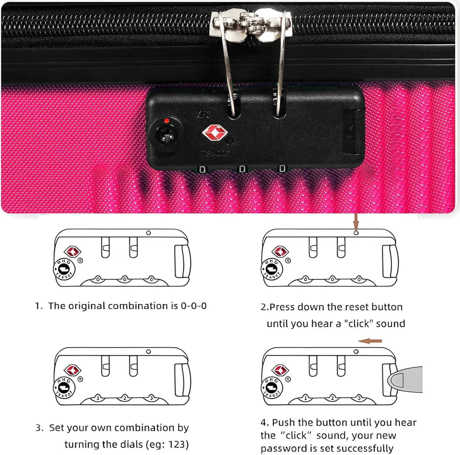 24in Suitcase with 360 Spinner Wheels, Hard Shell Suitcases with TSA Lock, Durable Scratch-Resistant ABS Travel Luggage (Rose Red, 24in)