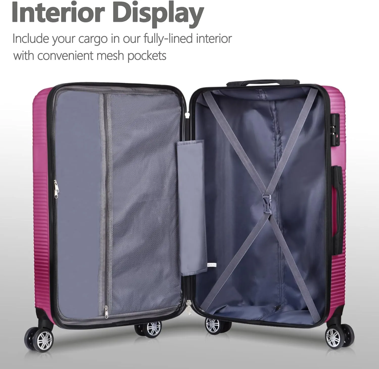 24in Suitcase with 360 Spinner Wheels, Hard Shell Suitcases with TSA Lock, Durable Scratch-Resistant ABS Travel Luggage (Rose Red, 24in)
