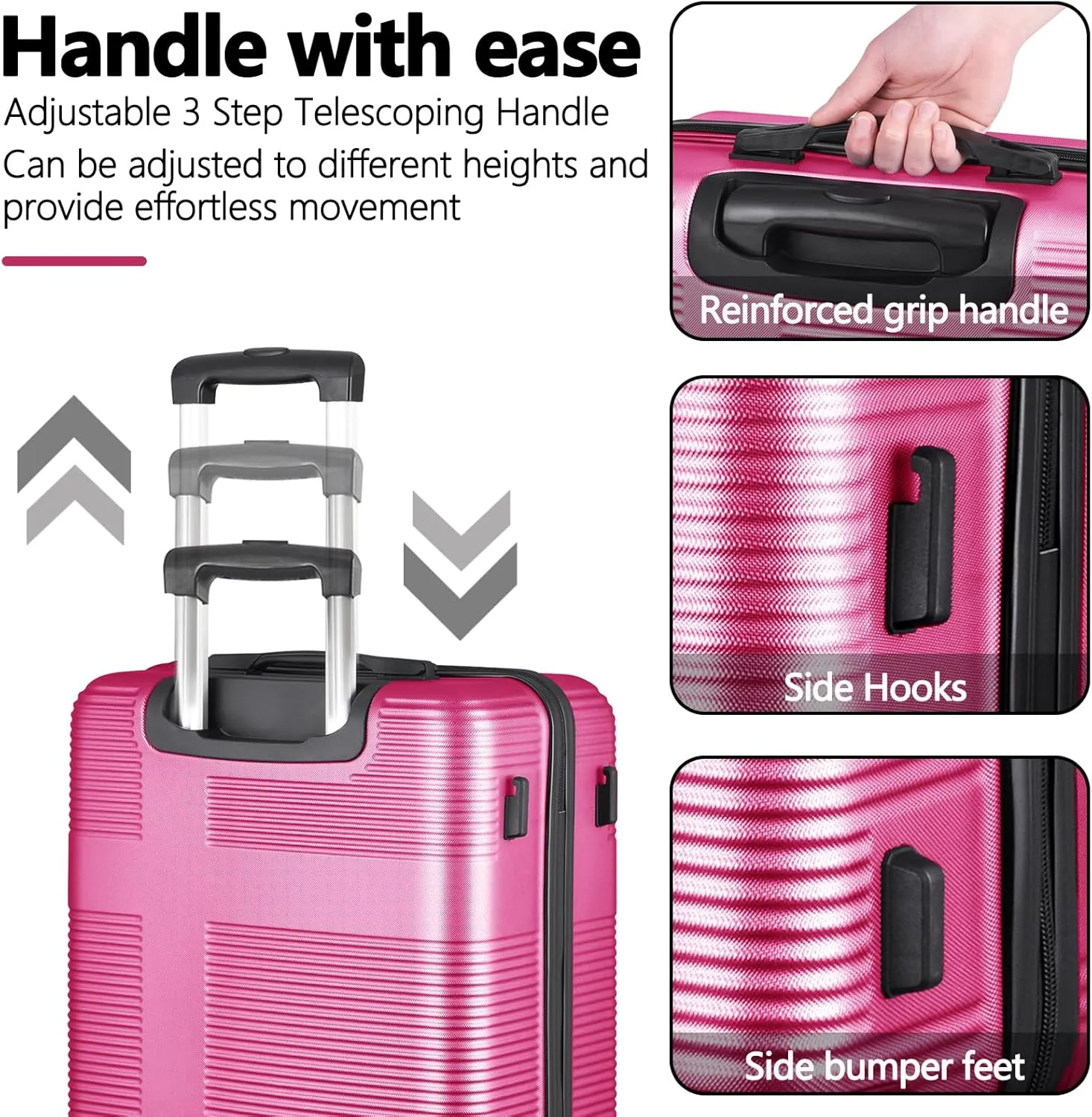 24in Suitcase with 360 Spinner Wheels, Hard Shell Suitcases with TSA Lock, Durable Scratch-Resistant ABS Travel Luggage (Rose Red, 24in)