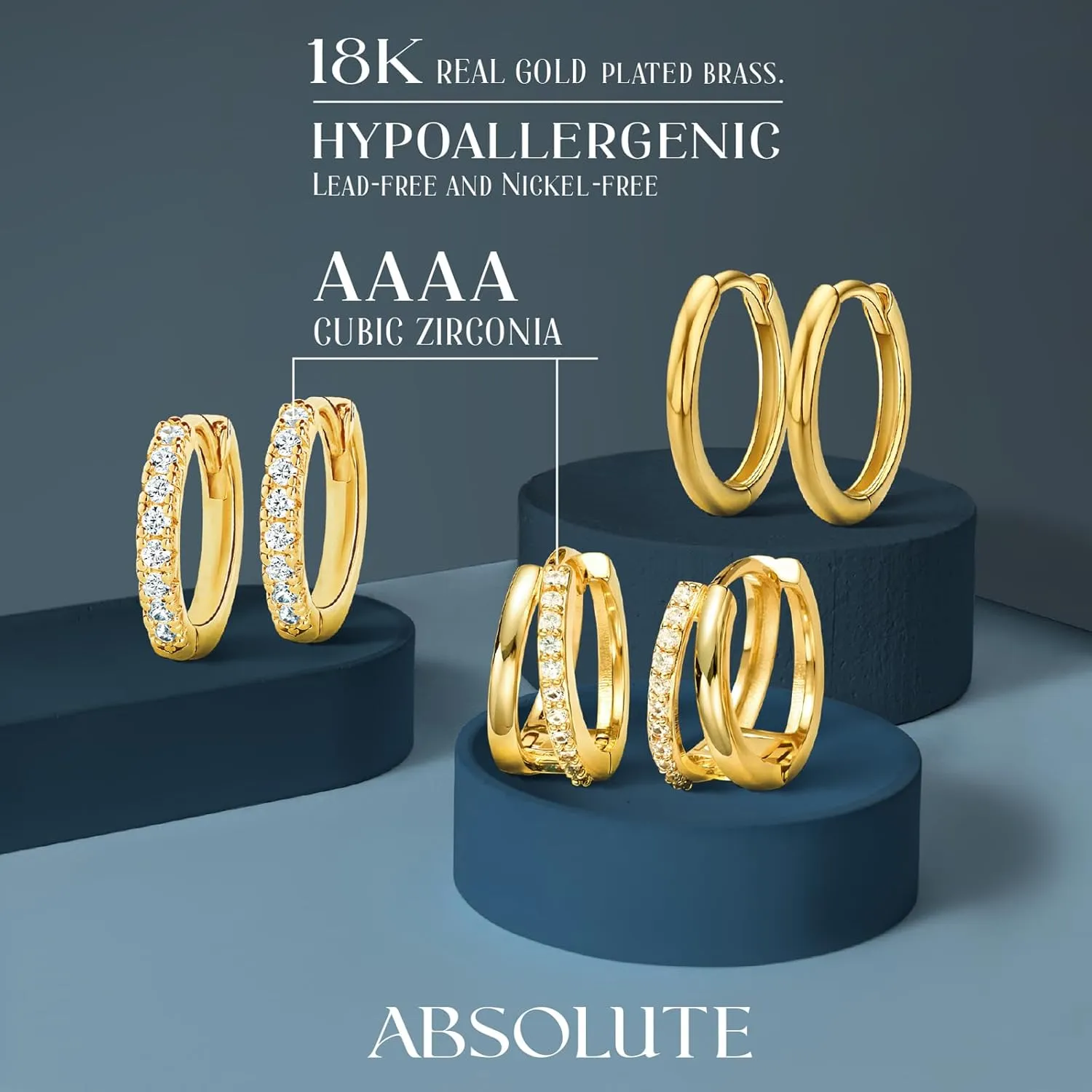 3 Pairs Gold Hoop Earrings Set for Women Chunky Stud Earrings 18K Gold Filled Hypoallergenic Small Huggie Earrings Tiny Trendy Birthday Gifts for Women