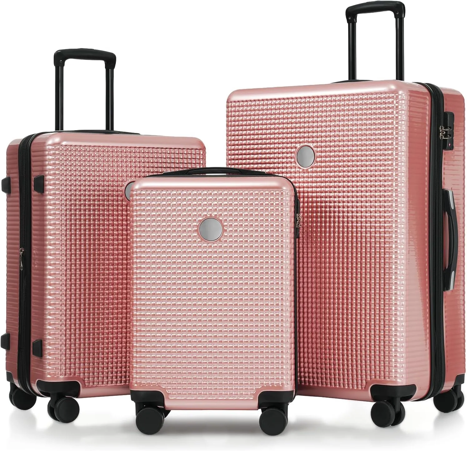3-Piece ABS Hardshell Suitcase Set with Silent Spinner Wheels, Expandable Lightweight Luggage with TSA Lock, Carry-On & Checked Travel Suitcases 20"/24"/28" (Rose Gold)