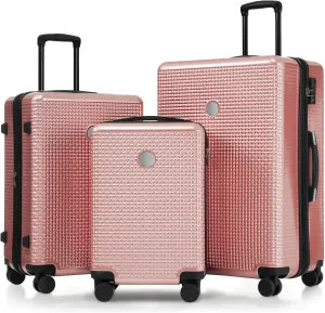 3-Piece ABS Hardshell Suitcase Set with Silent Spinner Wheels, Expandable Lightweight Luggage with TSA Lock, Carry-On & Checked Travel Suitcases 20"/24"/28" (Rose Gold)