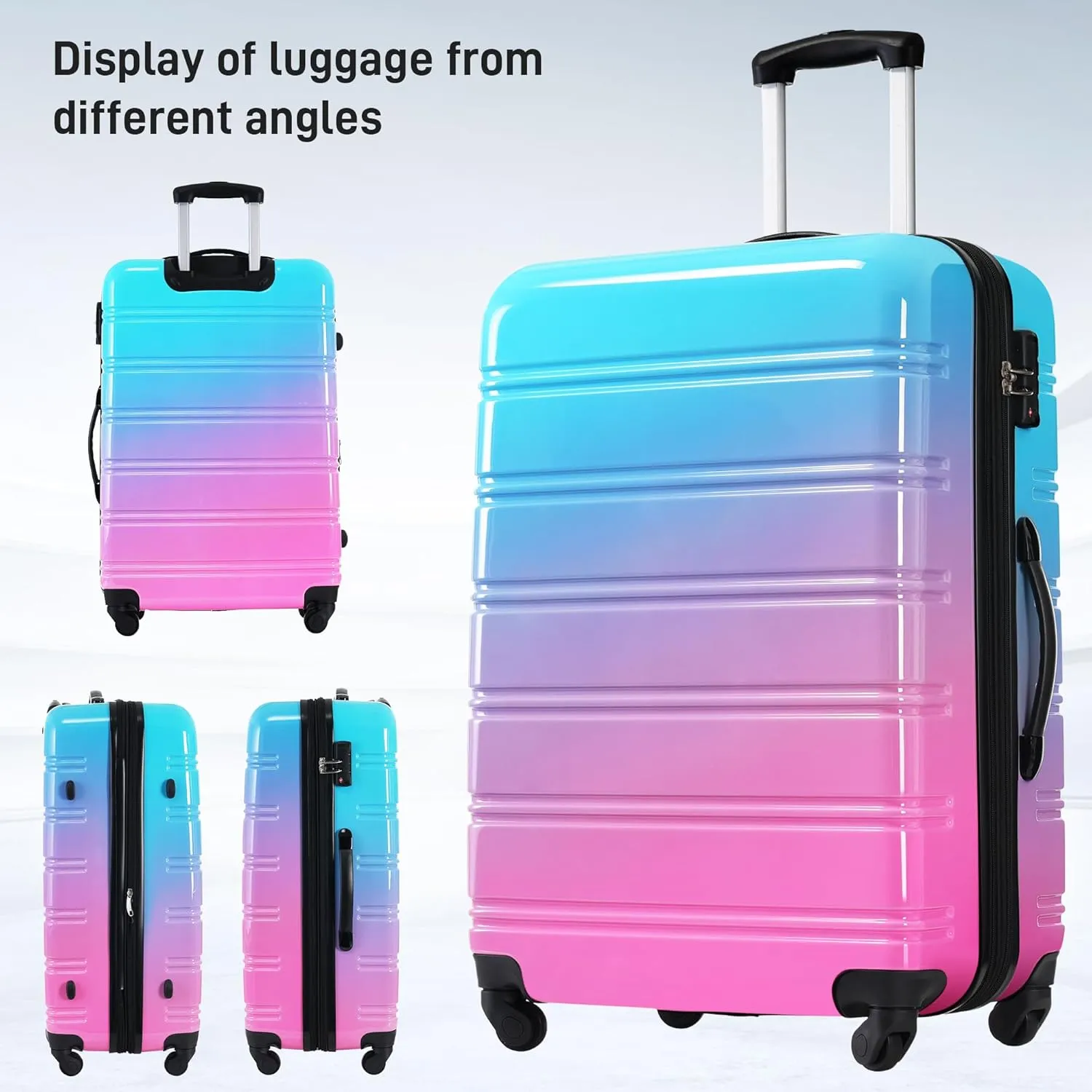 3-Piece Hardshell Suitcase Set with TSA Lock,Spinner Luggage, Light weight 360 Wheels for Travel and Vacation Essentials 20" 24" 28" (Blue Red)