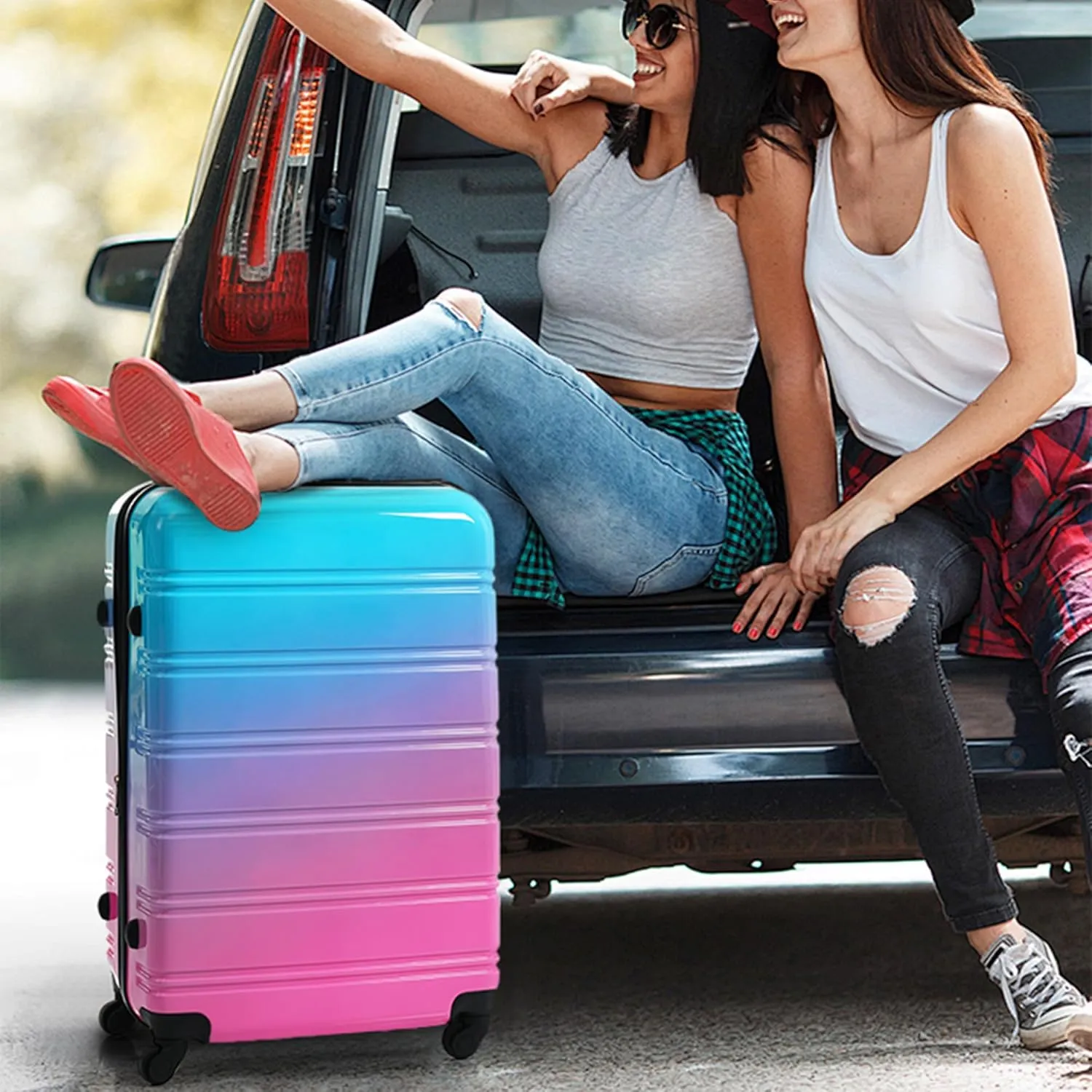 3-Piece Hardshell Suitcase Set with TSA Lock,Spinner Luggage, Light weight 360 Wheels for Travel and Vacation Essentials 20" 24" 28" (Blue Red)