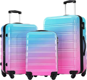 3-Piece Hardshell Suitcase Set with TSA Lock,Spinner Luggage, Light weight 360 Wheels for Travel and Vacation Essentials 20" 24" 28" (Blue Red)