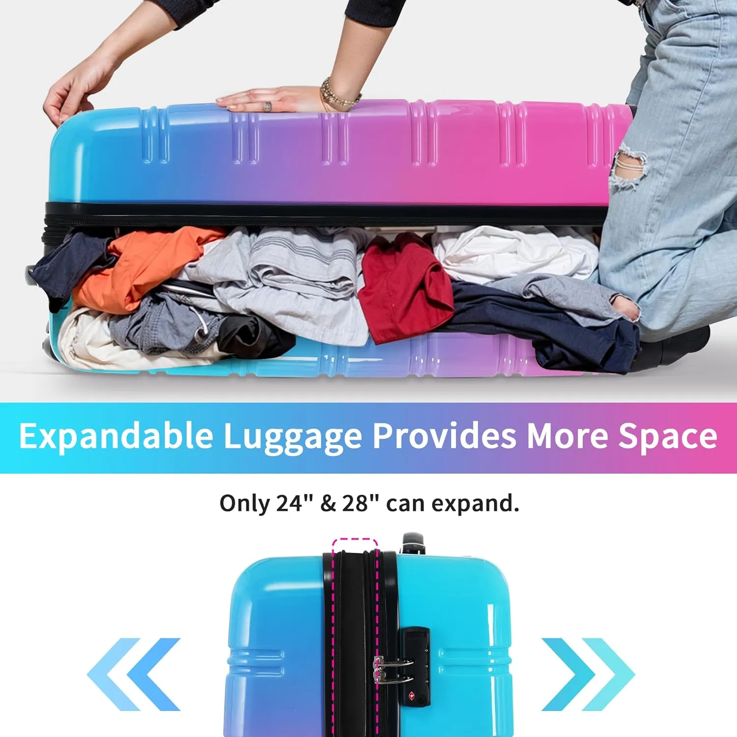 3-Piece Hardshell Suitcase Set with TSA Lock,Spinner Luggage, Light weight 360 Wheels for Travel and Vacation Essentials 20" 24" 28" (Blue Red)