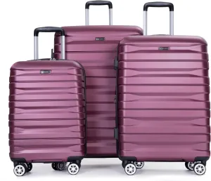3 Piece Lightweight Expandable Suitcase Set with Double Spinner Wheels and Hooks, Wine Red