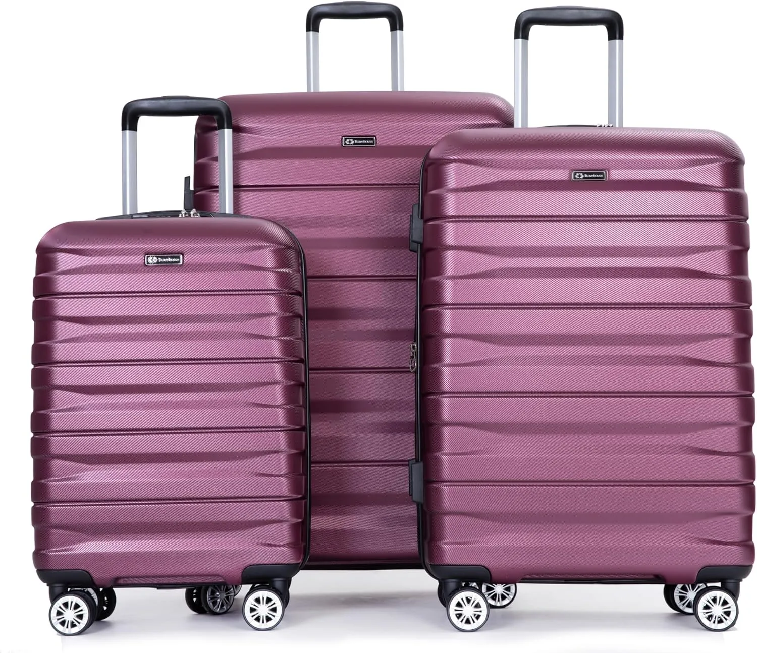 3 Piece Lightweight Expandable Suitcase Set with Double Spinner Wheels and Hooks, Wine Red