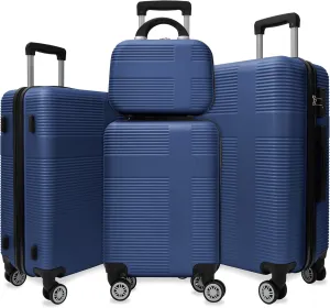 3-Piece Luggage Set, 12'' 20" 24" 28" Hard Shell Suitcases with 360 Spinner Wheels, TSA Lock, Durable Scratch-Resistant ABS Travel Luggage (Dark Blue, 4 pcs)