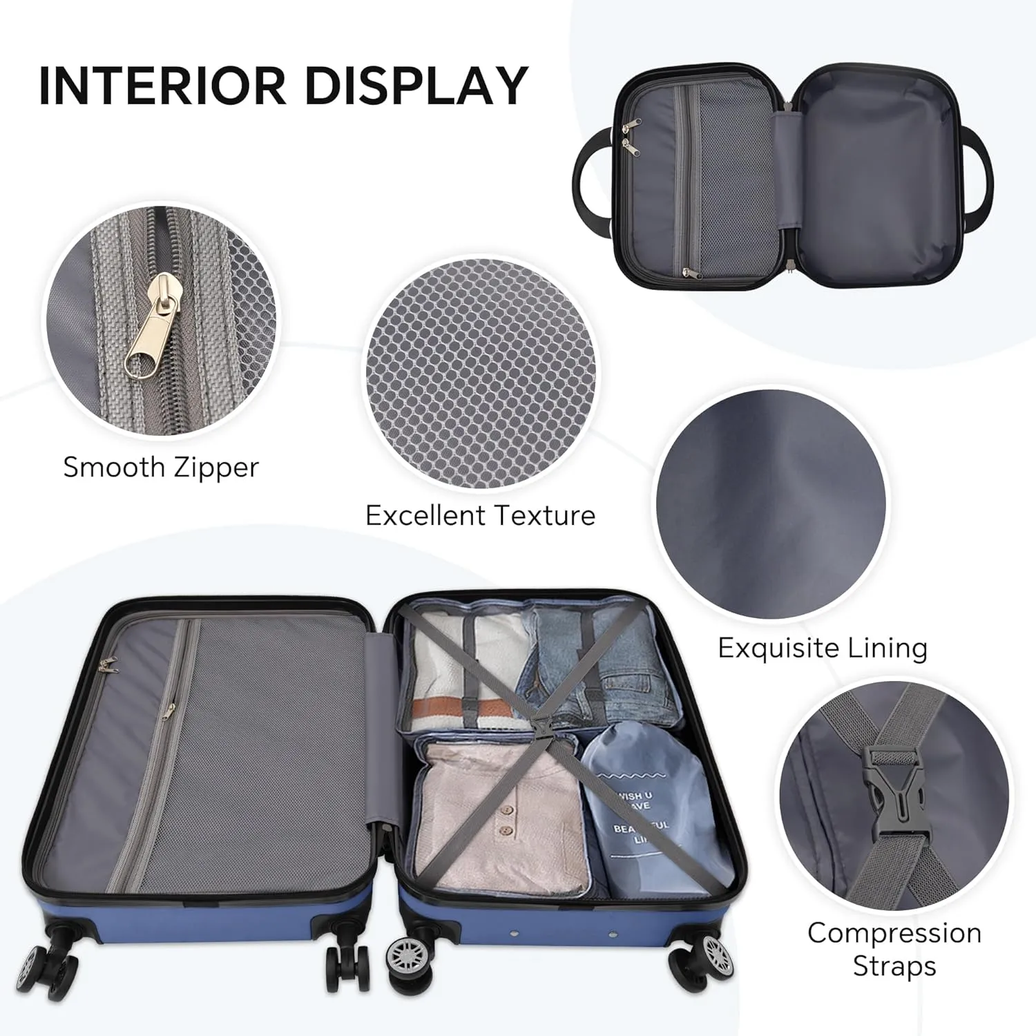 3-Piece Luggage Set, 12'' 20" 24" 28" Hard Shell Suitcases with 360 Spinner Wheels, TSA Lock, Durable Scratch-Resistant ABS Travel Luggage (Dark Blue, 4 pcs)