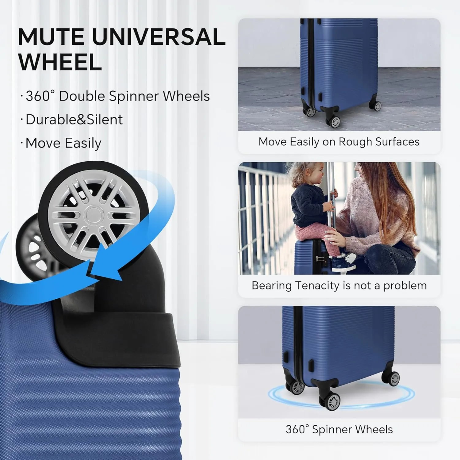 3-Piece Luggage Set, 12'' 20" 24" 28" Hard Shell Suitcases with 360 Spinner Wheels, TSA Lock, Durable Scratch-Resistant ABS Travel Luggage (Dark Blue, 4 pcs)