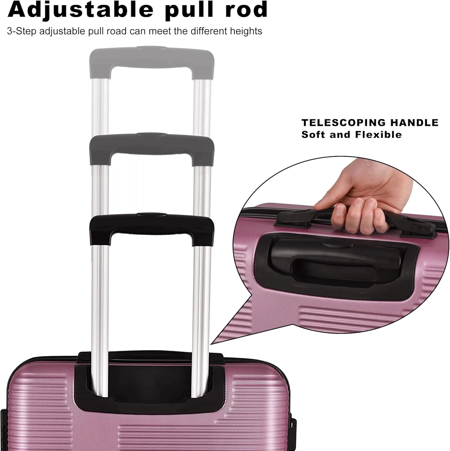 3-Piece Luggage Set, 20" 24" 28" Hard Shell Suitcases with 360 Spinner Wheels, TSA Lock, Durable Scratch-Resistant ABS Travel Luggage (Pink, 3 pcs)